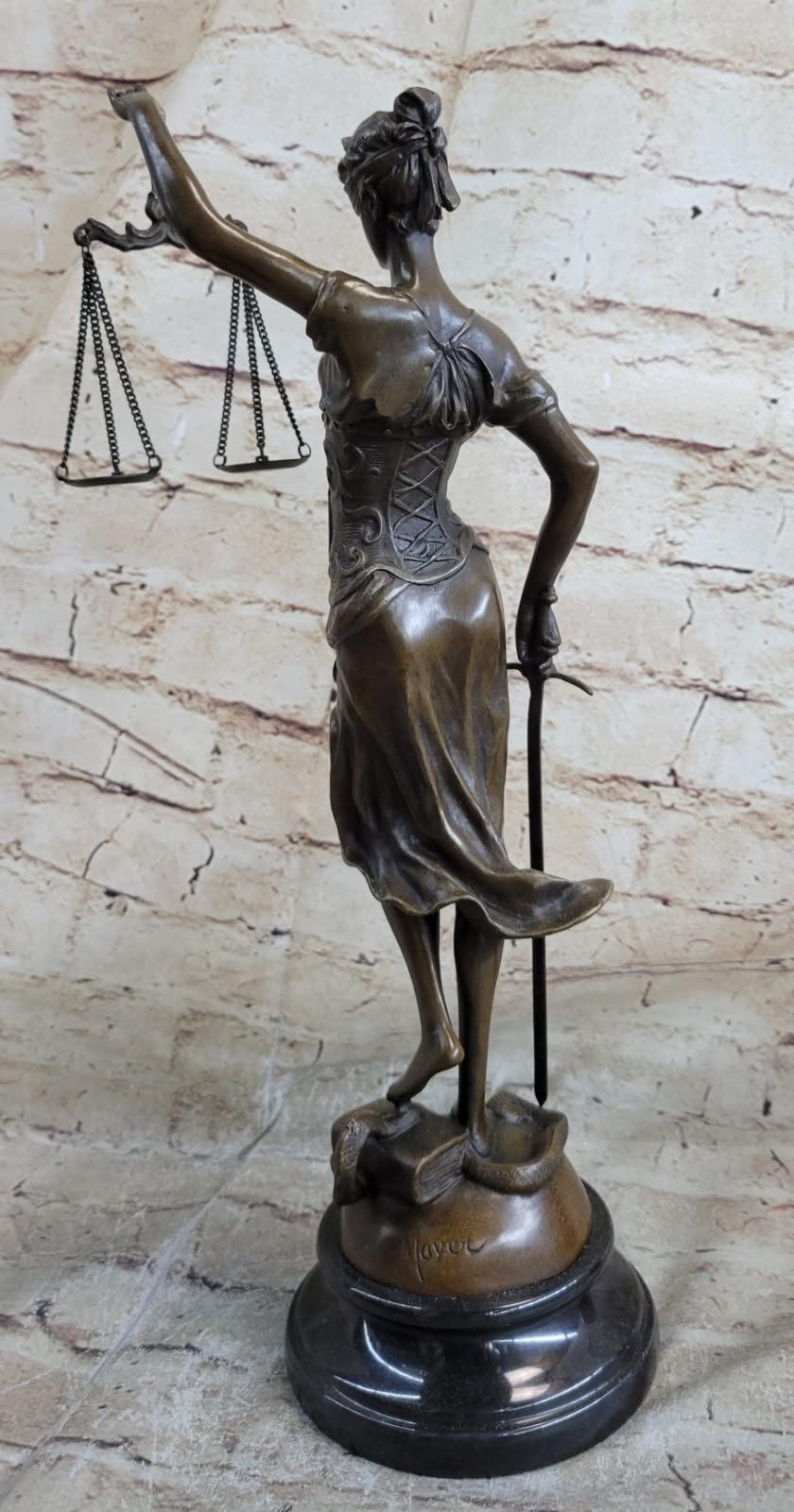 EUROPEAN BRONZE EUROPEAN BRONZE Lawyer Law Student Graduation Gift Lady Blind Justice Bronze Marble Statue Art