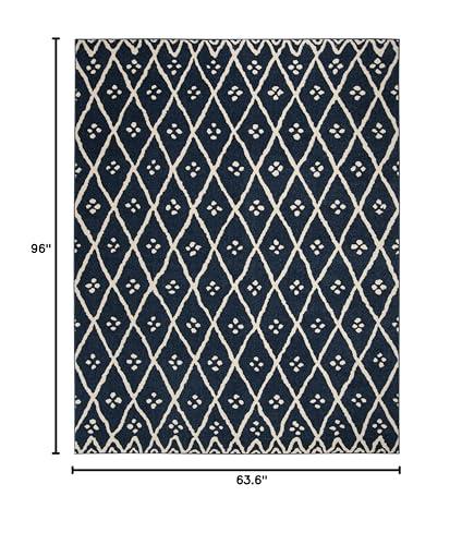 Safavieh SAFAVIEH Amherst Collection Area Rug - 5'3" x 8', Blue & Creme, Modern Geometric Design, Non-Shedding & Easy Care, Ideal for High Traffic Areas in Living Room, Bedroom (AMT442N)