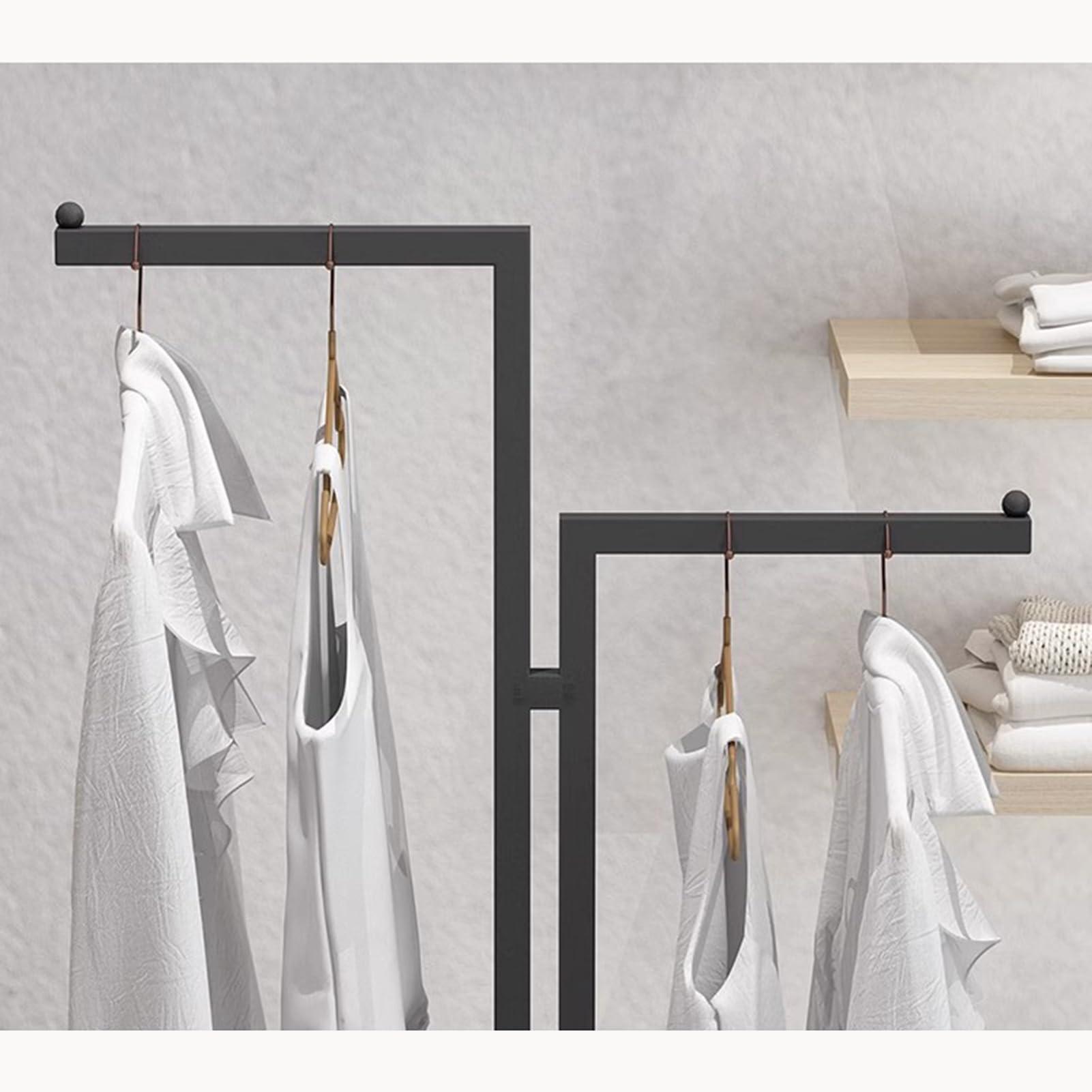 JOMRTS JOMRTS Heavy duty Garment rack Double Rod Clothing Rack For Hanging Clothes, Freestanding Clothes Display Rack For Boutique, Heavy Duty Metal Clothes Rail For Bedroom, Space Saving Coat Rack (Black)