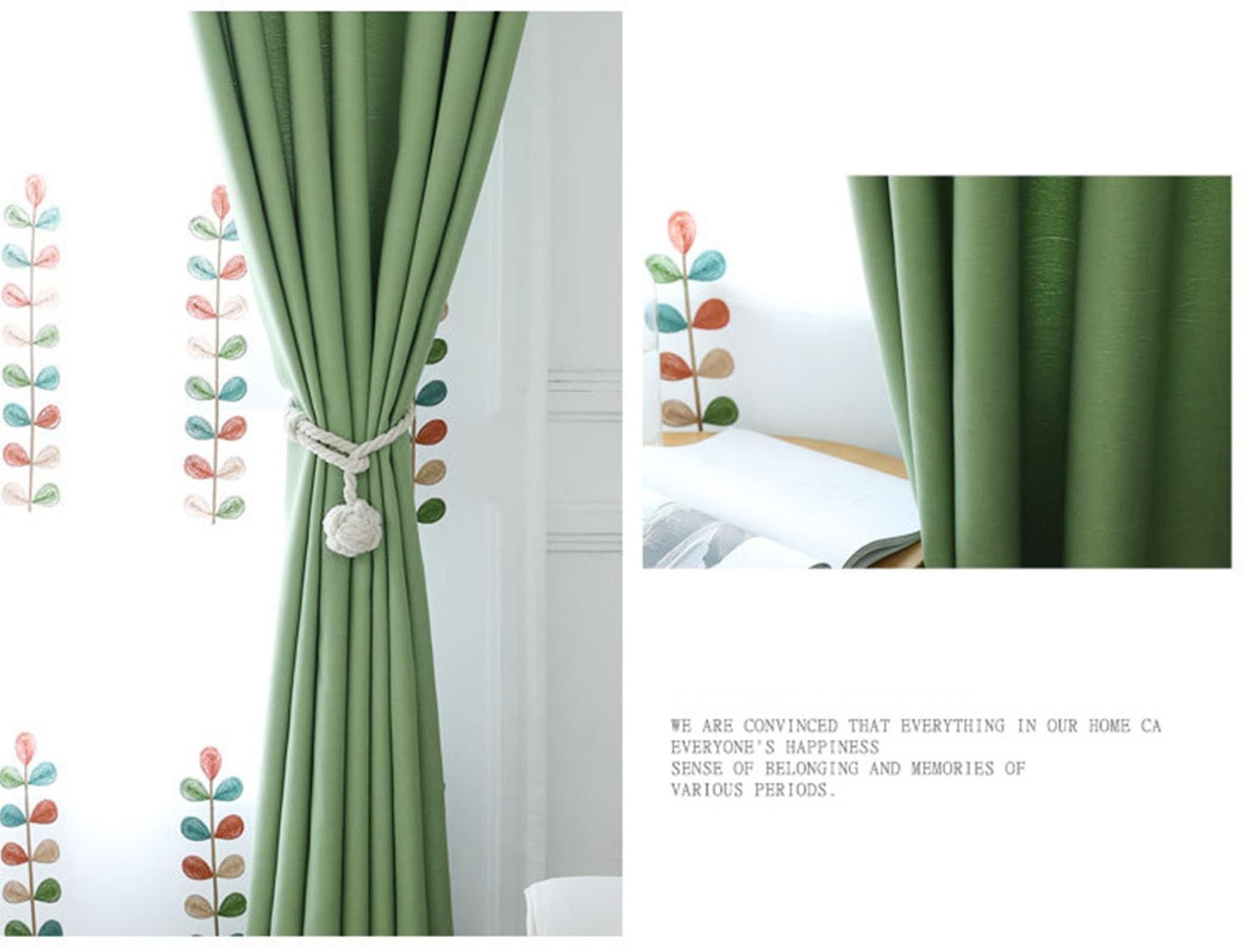 Beydodo Beydodo Curtains 54 inches Long 2 Panels Set, Bay Window Curtains for Living Room Solid Green, Curtains Polyester Grommet 38 x 54inch