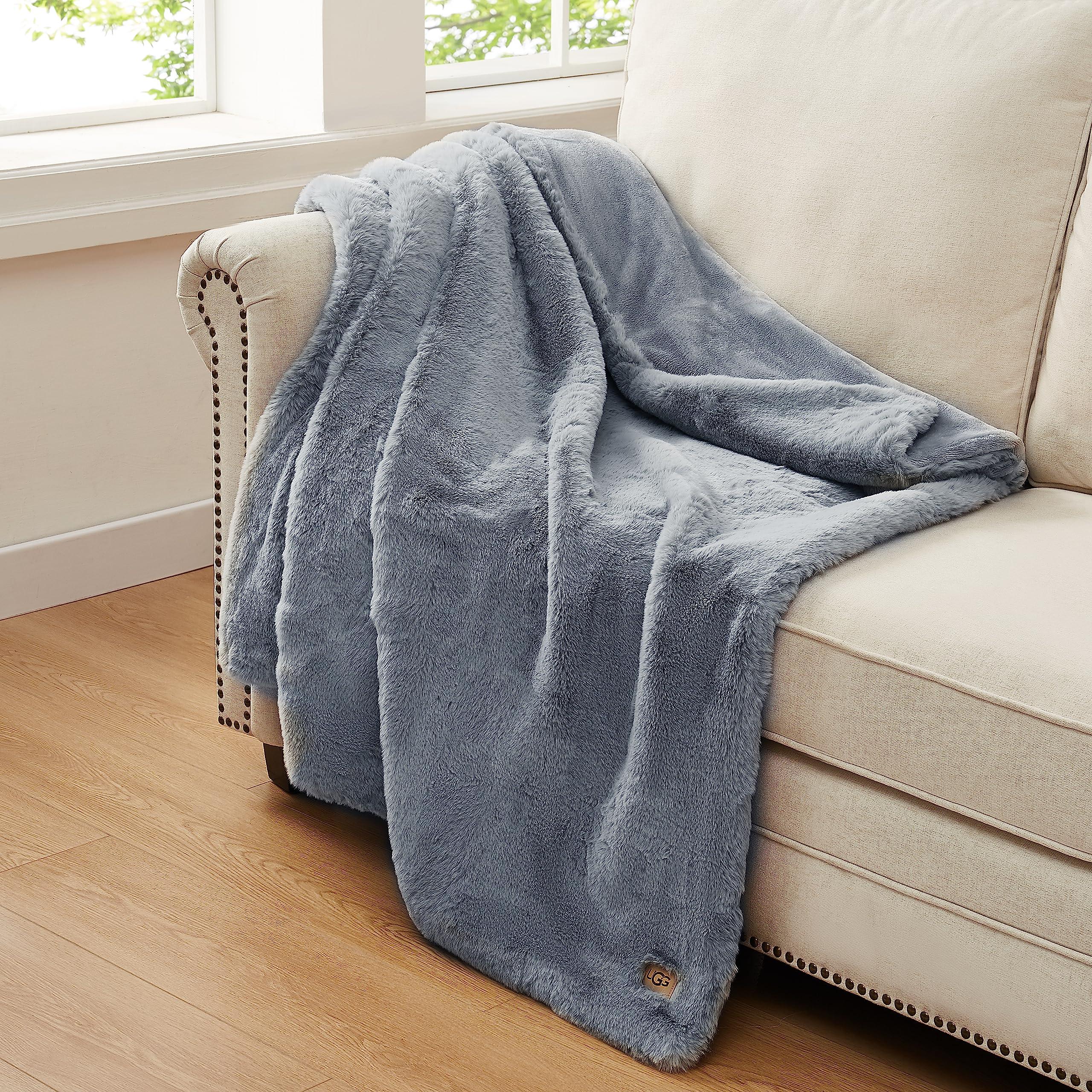 UGG UGG 11069 Euphoria Plush Faux Fur Reversible Throw Cozy Fuzzy Fluffy Blanket for Couch Bed Hotel Style Luxury Machine Washable Home Decor Luxurious Soft Throws for Sofa, 70 x 50-Inch, Chambray