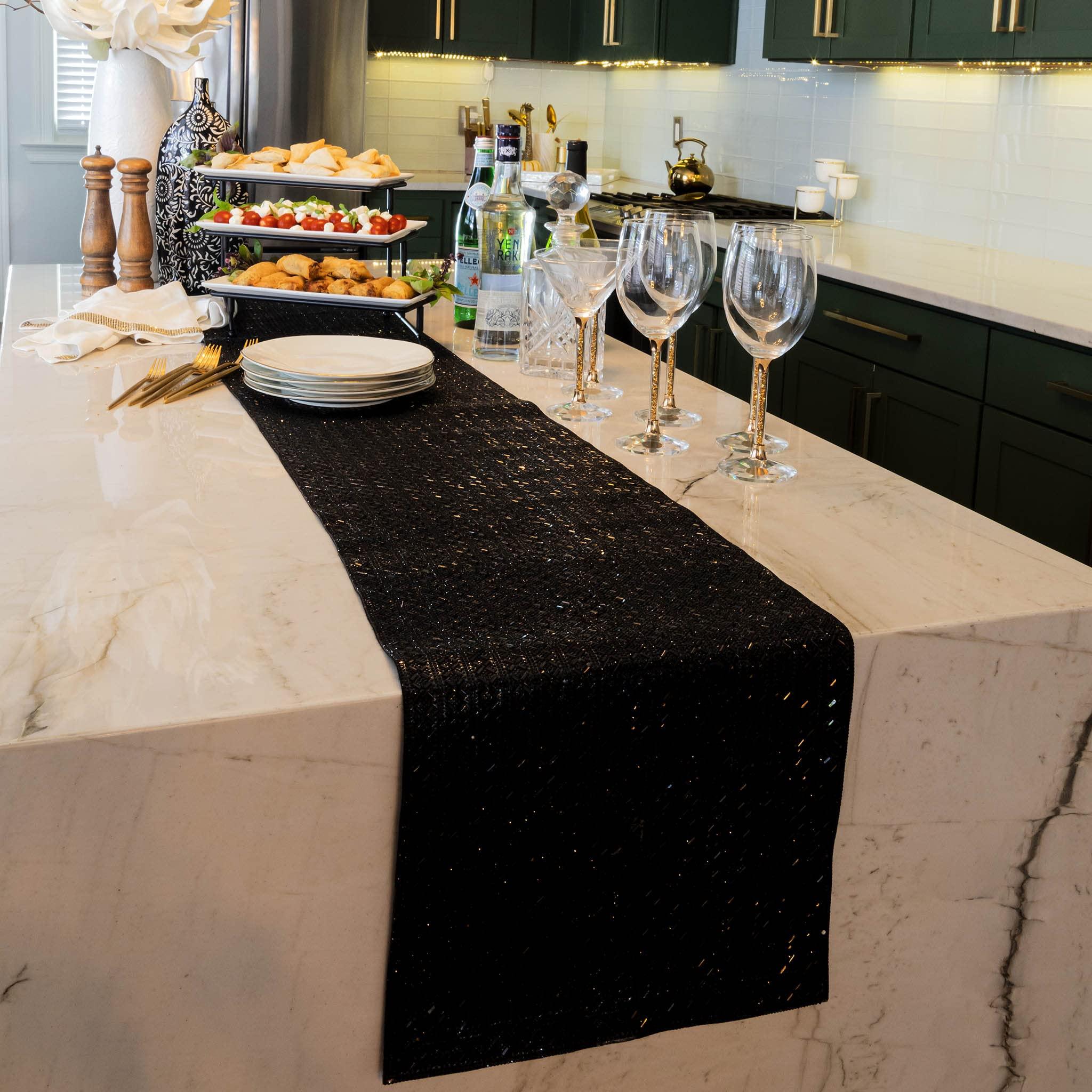 Sparkles Home Madison Avenue Table Runner, Glass Rhinestones in Dazzling X Pattern, for Formal Dining Table Settings, Events, Weddings, Rainbow, 108\", Sold Individually