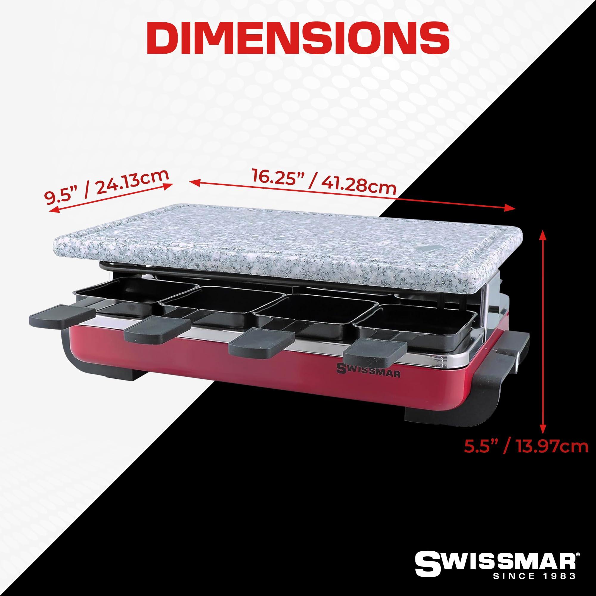Swissmar Swissmar Classic 8-Person Raclette Party Grill - Indoor Electric Grill & Griller with Granite Stone Grill Plate - Red