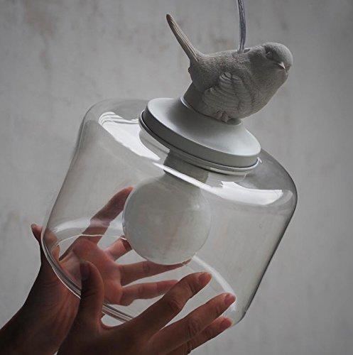 LITFAD LITFAD Contemporary Pendant Light 8\" Wide Ceiling Hanging Light White Resin Bird and Hand-Blown Clear Glass Shaded Pendant Lamp Adjustable Hanging Wire Chandelier in White