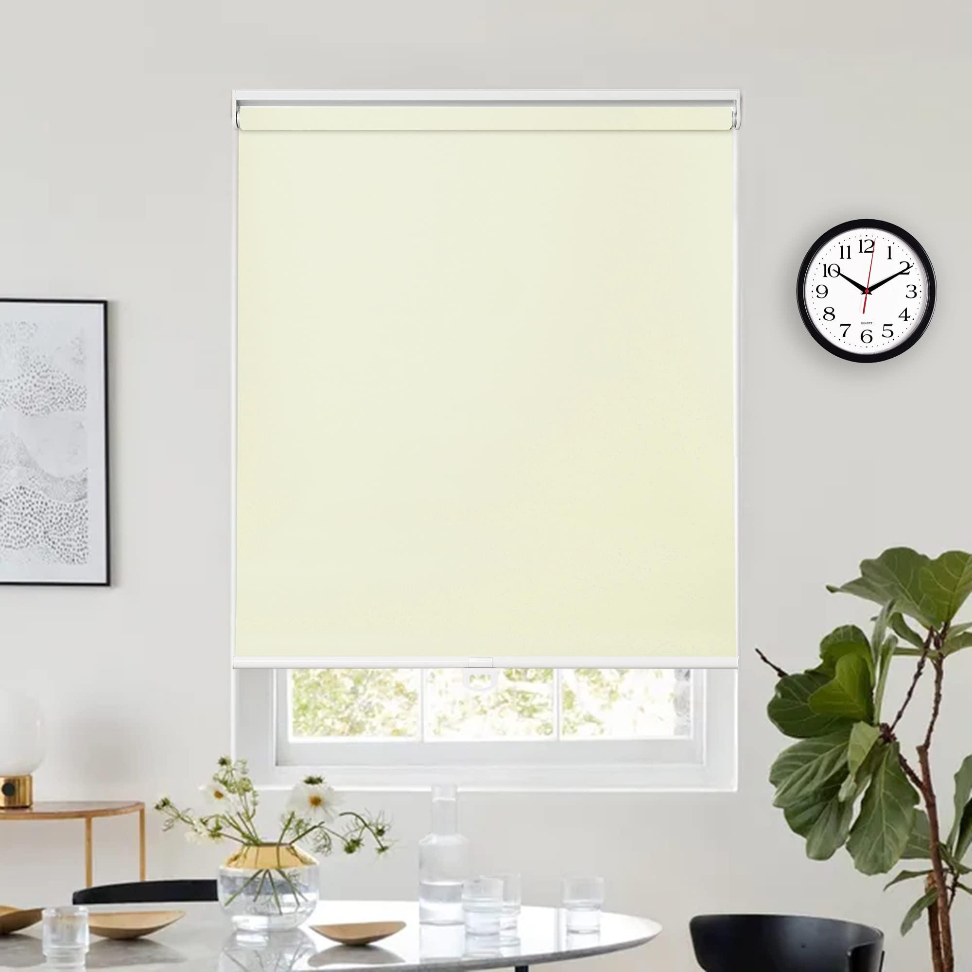 TINFONBLY Customize Roller Window Blinds- Blackout Shades with Room Darkening, Easy Roll Up and Pull Down, Custom Cut to Size, 25 to 100 inch Wide, Size 59 "W x 70" H, Beige-Blackout