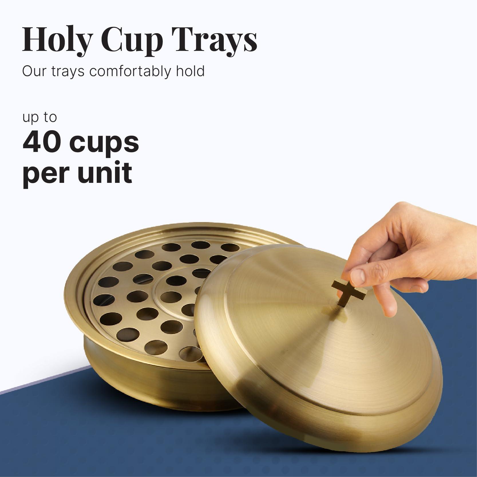Mayur Exports Communion Ware Holy Wine Serving Tray with A Lid & A Stacking Bread Plate with A Lid - Stainless Steel (Brass/Gold)