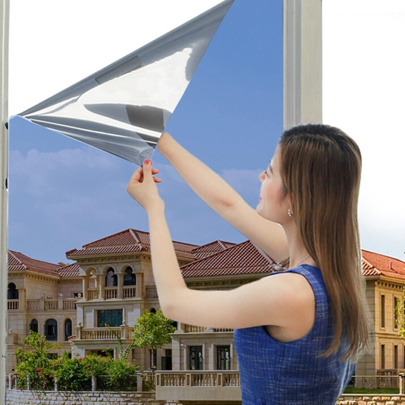 HJXGQJM One-Way Privacy Mirror Reflective Film SilverOne Way Window Film Daytime Privacy Window Tint for Home UV Blocking Mirror Film Heat Control Reflective Glass Film for Home and Office (Color : Silver,