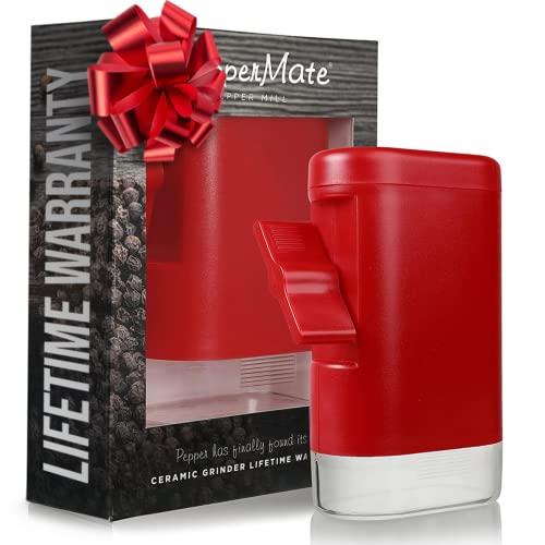 PepperMate PepperMate Traditional Pepper Mill- Manual High Volume Peppercorns and Salt Grinder with Ergonomic Turnkey Handle and Ceramic Precision Mechanism with Adjustable Grind for the Gourmet Chef (Red)