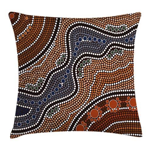 Ambesonne Ambesonne Art Throw Pillow Cushion Cover, Aboriginal Culture Inspired by an Abstract Nature Scene Native Australian People and Wildlife, Decorative Square Accent Pillow Case, 16" X 16", Orange Brown