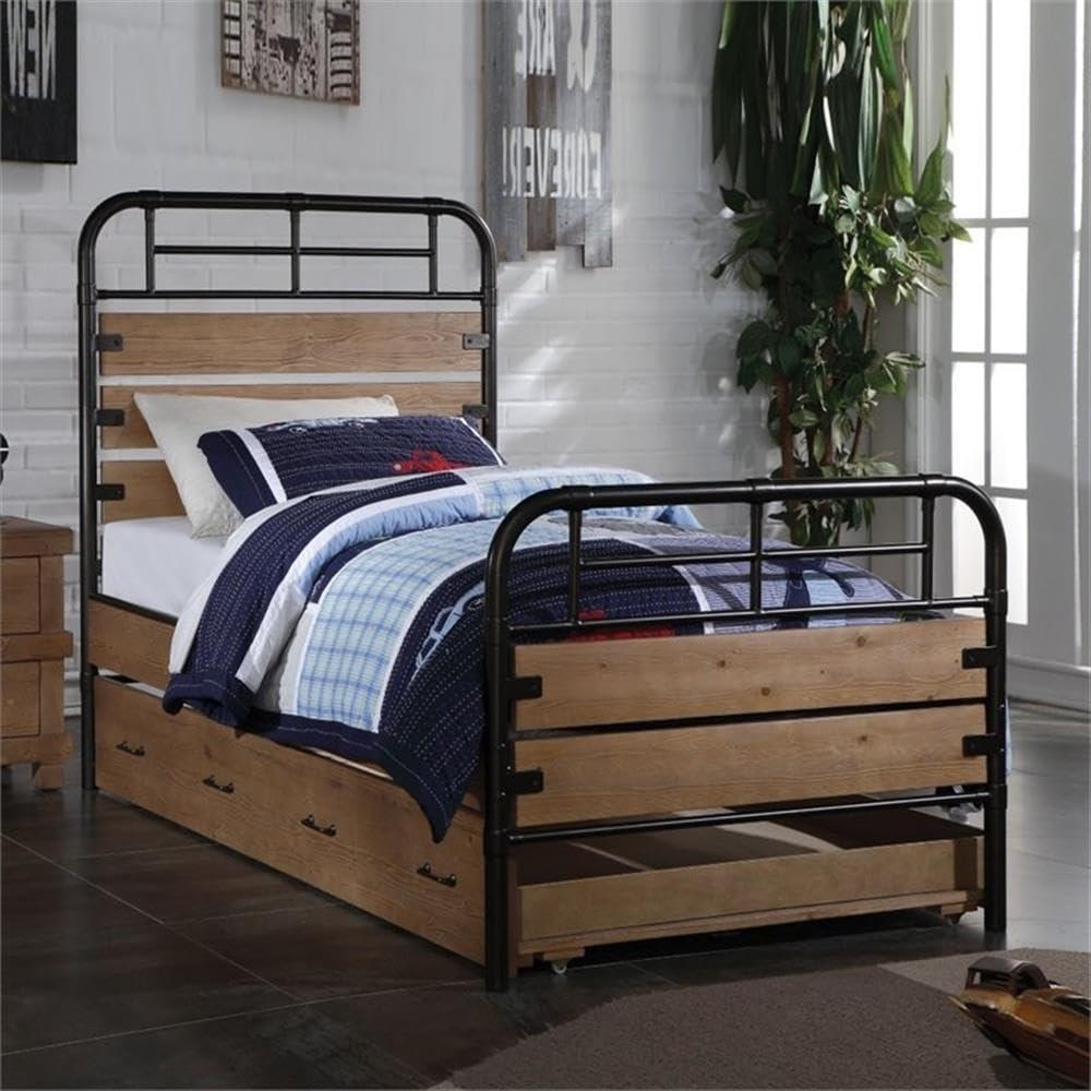 ACME Furniture Acme Adams Wood Twin Slat Bed with Metal Frame in Antique Oak