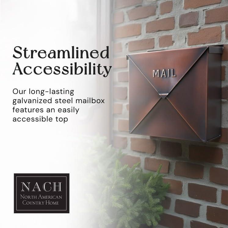 NACH NACH Mailboxes for Outside Wall Mount, 10 x 10 x 4 inch Antique Copper Mail Boxes for House Outside, Waterproof Mailboxes for Outside - Chicago Style Mail Box