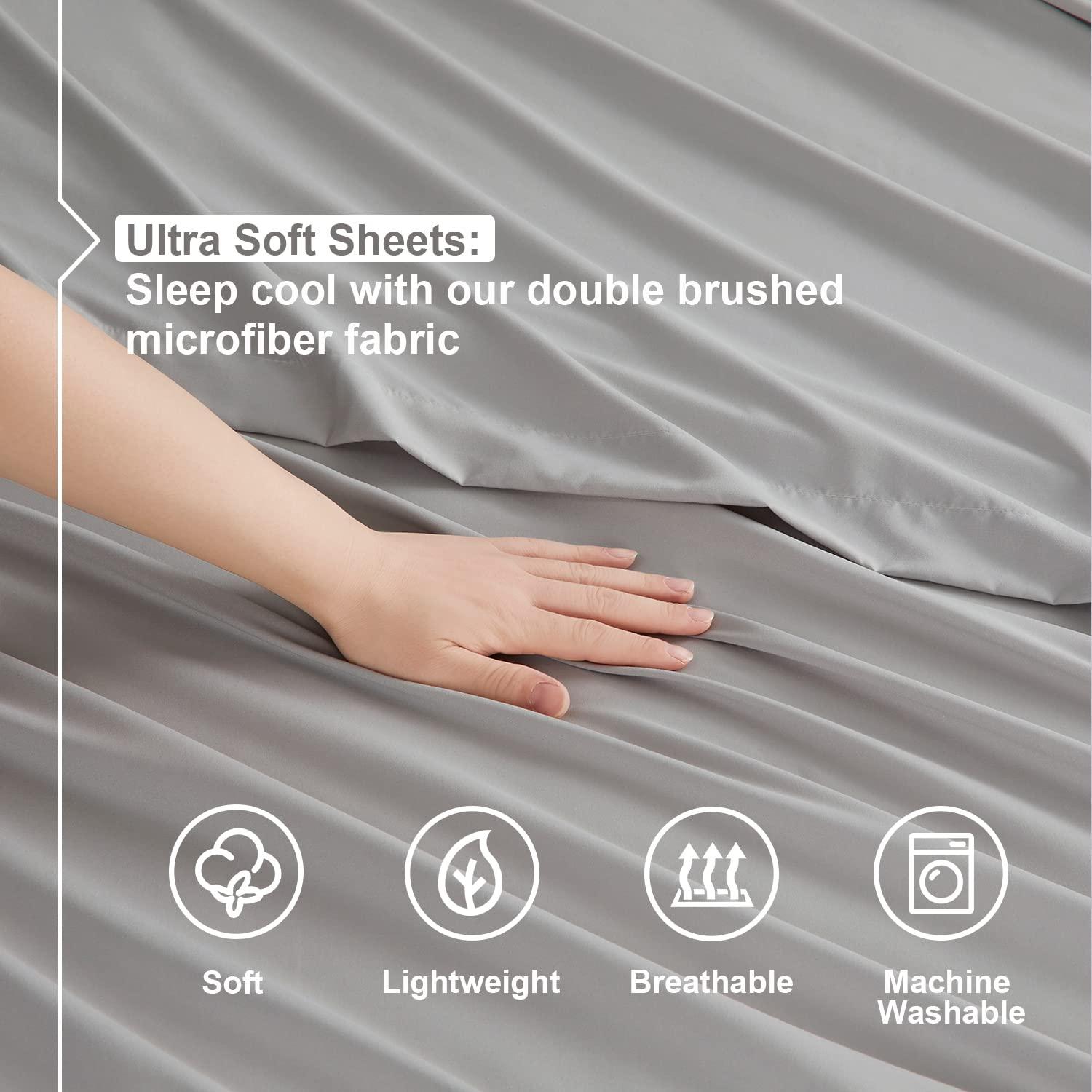 Nestl Nestl Split King Sheets for Adjustable Beds - 5 Piece Split King Sheets Set, Deep Pocket, Hotel Luxury, Extra Soft, Breathable and Cooling, Light Grey Split King Bed Sheets