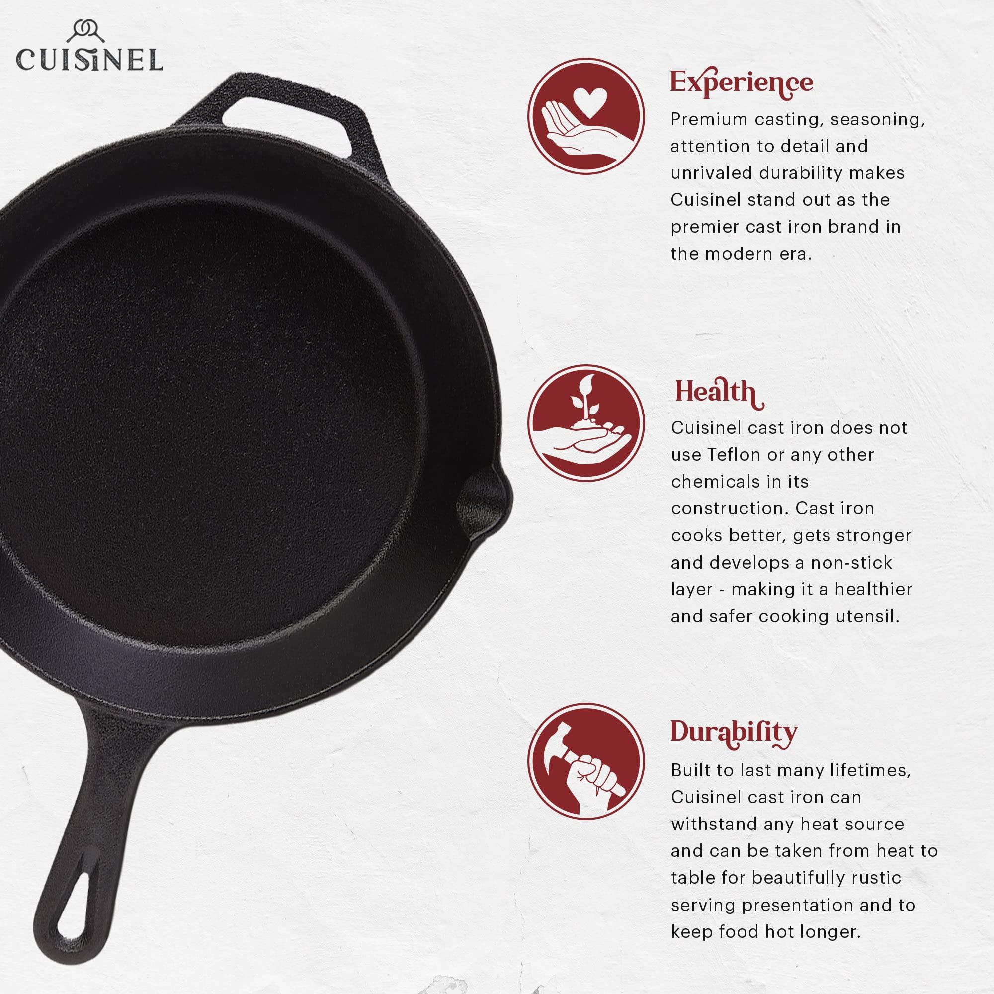 Cuisinel Cuisinel 8\"+10\"+12\"-Inch Cast Iron Skillets Set with Glass Lids + Silicone Handle Holder Covers + Pan Scraper - Pre-Seasoned Oven Cookware - Use Indoor/Outdoor, Grill, Stovetop, Camping Fire, Oven