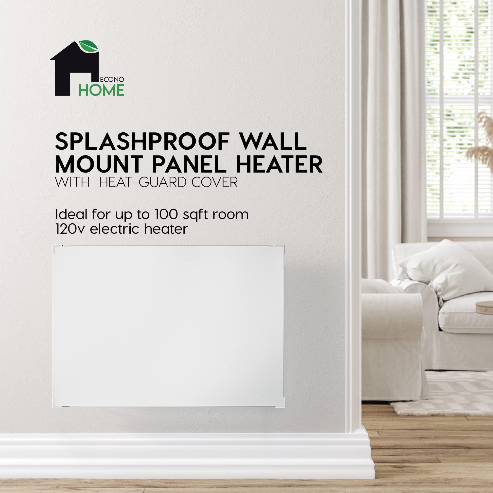 EconoHome EconoHome Wall Mount Space Heater Panel with Heat Guard - 250 Watt Splashproof Convection Heater with Thermostat - Ideal for 100 Sqf Room or Bathroom - 120V Electric Heater - Updated Model