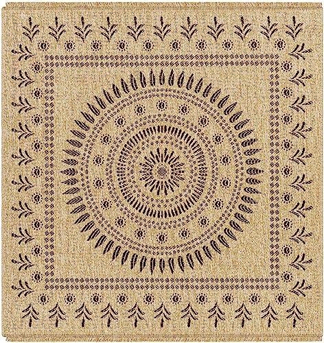 BoutiqueRugs BoutiqueRugs Beata Traditional, Transitional Area Rug - Outdoor Safe - Tan, Black White, White Tonal - 5'1" Square