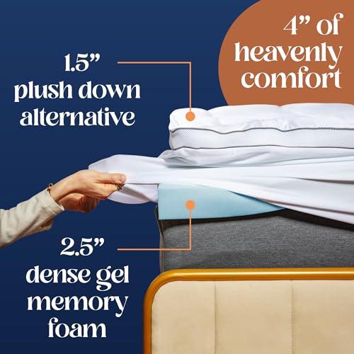 ViscoSoft ViscoSoft 4 Inch Pillow Top Memory Foam Mattress Topper Twin XL - Cooling CertiPur-US Certified - Extra Long Hybrid Lux Dual Layer Mattress Pad - Perfect for College Dorms