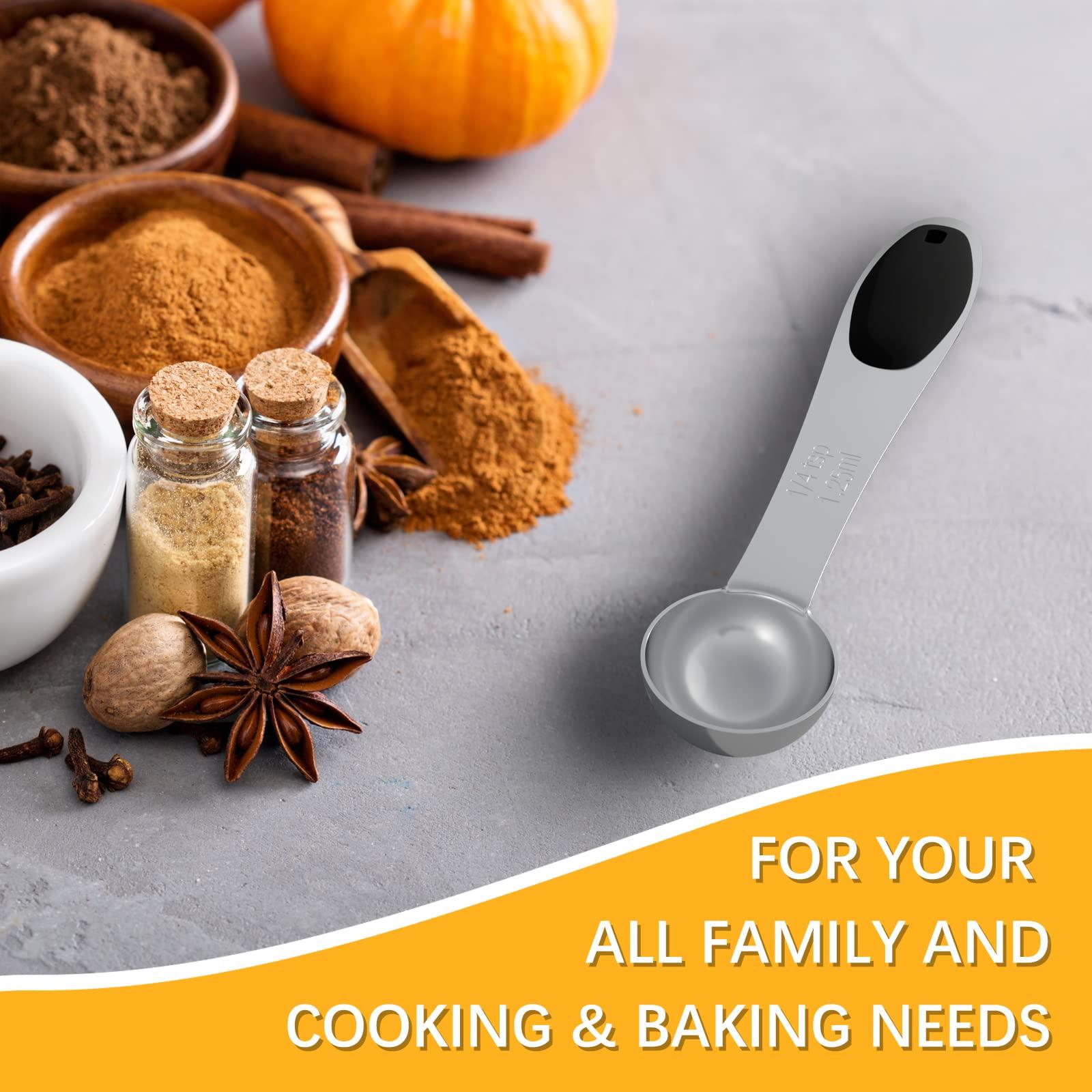 LEIFENY LEIFENY 2PCS 1/4 Tsp(1.25ml) Single Measuring Spoon with Black Silicone Grip, Stainless Steel Individual Measure Scoop Only