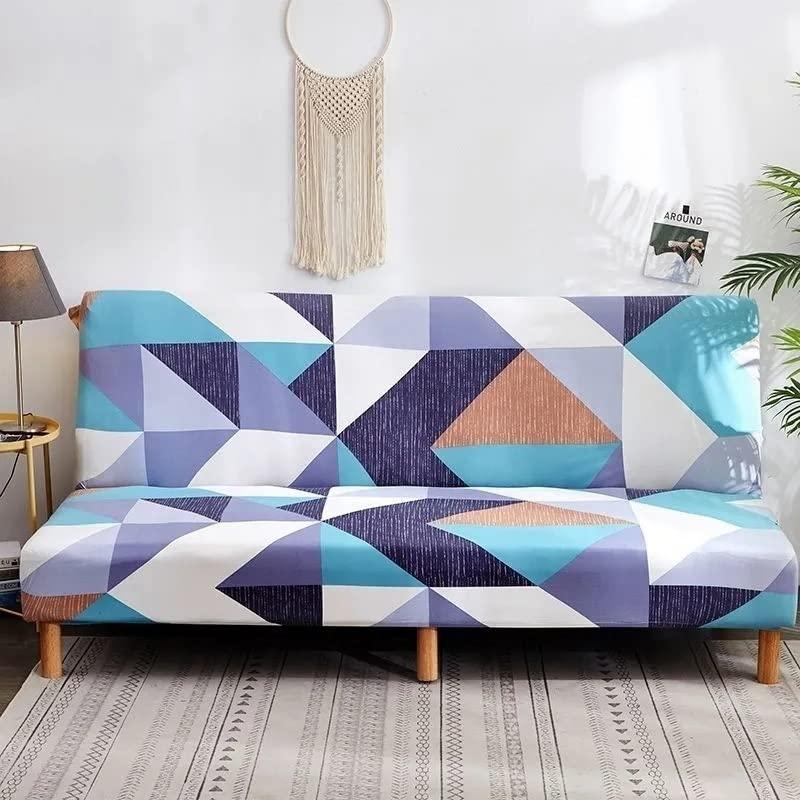 FIBITA Armless Sofa Bed Cover Stretch Futon Slipcover 2/3 Seater , Printed Spandex Armless Couch Cover Folding Armless Loveseat Furniture Protector with Elastic Bottom for Living Room ( Color : #18 , Size :