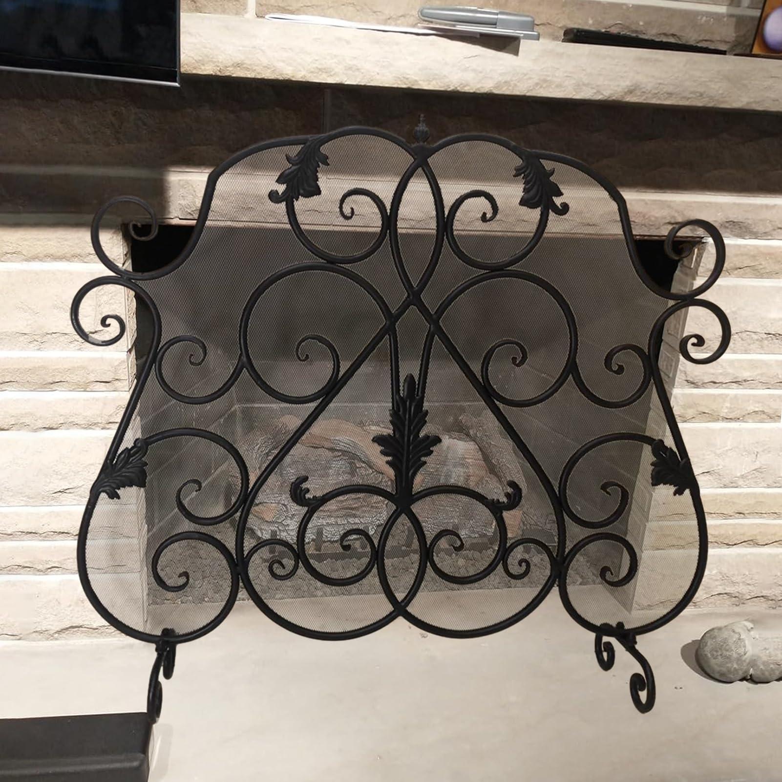 NUNETH Customizable Fireplace Screen Baby Proof, Heavy Duty Fireguard Cover with Thick Mesh, Handcrafted Balck Fire Screens, Kids Pets Safety Standing Gate