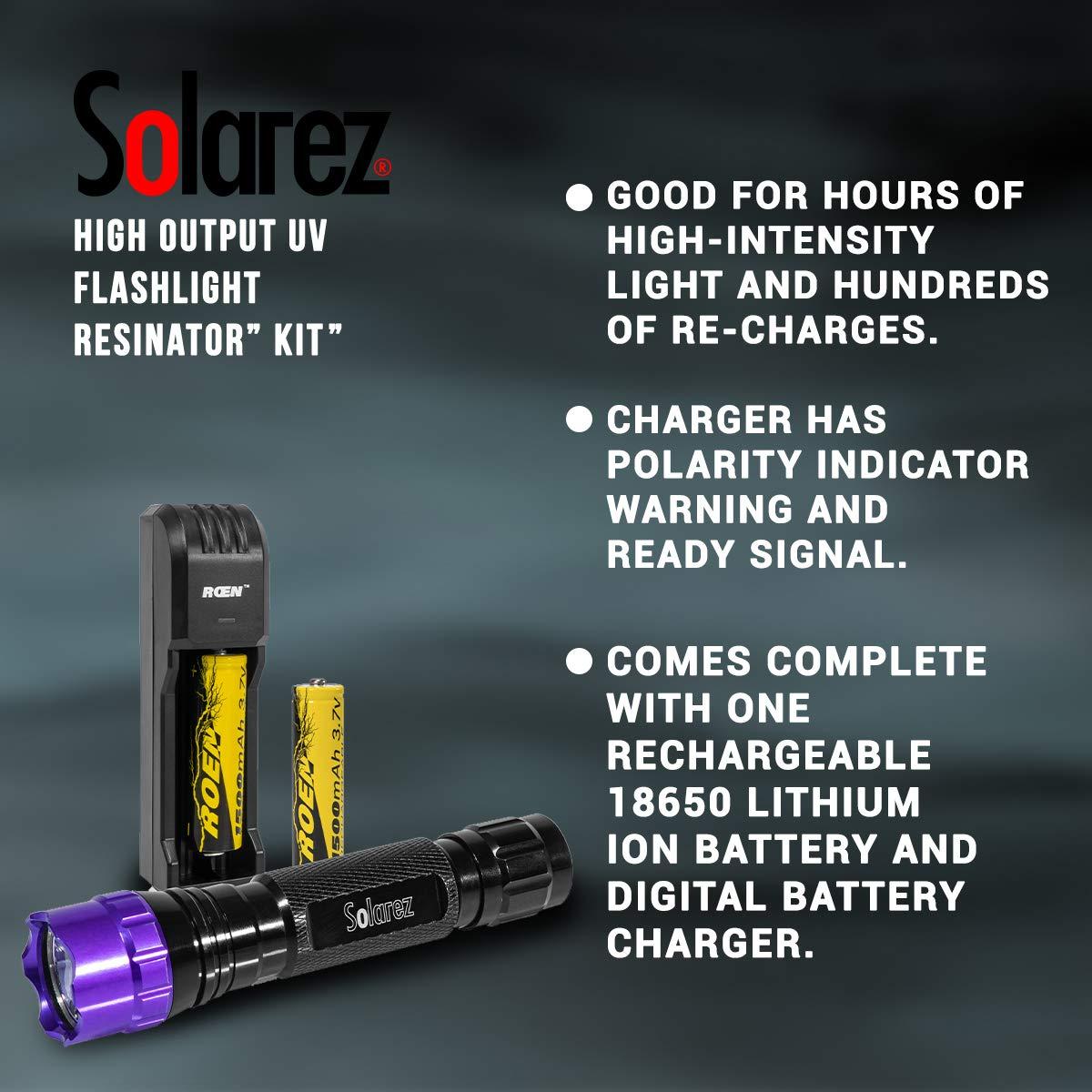SOLAREZ SOLAREZ HIGH Output UV Flashlight RESINATOR KIT Best 380 UV Light and Blacklight for Fly-Tie & Surf Resin Cures, Insect Inspection, Pet Urine Stains, 18W 380-390nm LED Calibrated UV Resin Cure