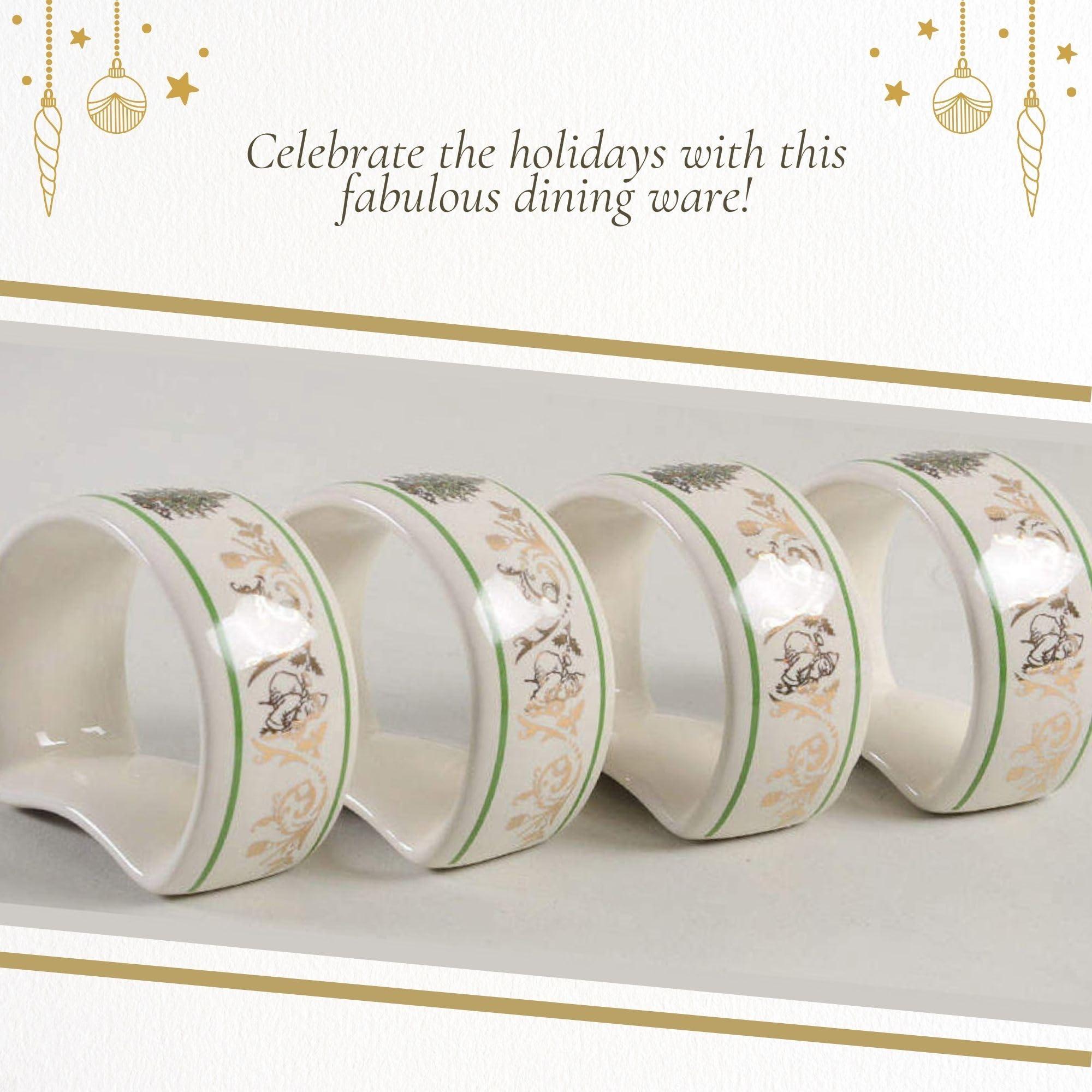 Spode Spode Christmas Tree Gold 2.75\" Napkin Ring (Set of 4) - Elegant 22K Gold Accented Holiday Napkin Rings, Fine Porcelain Christmas Table Setting Dcor - Ideal for Holiday Dinnerware & Festive Gifting