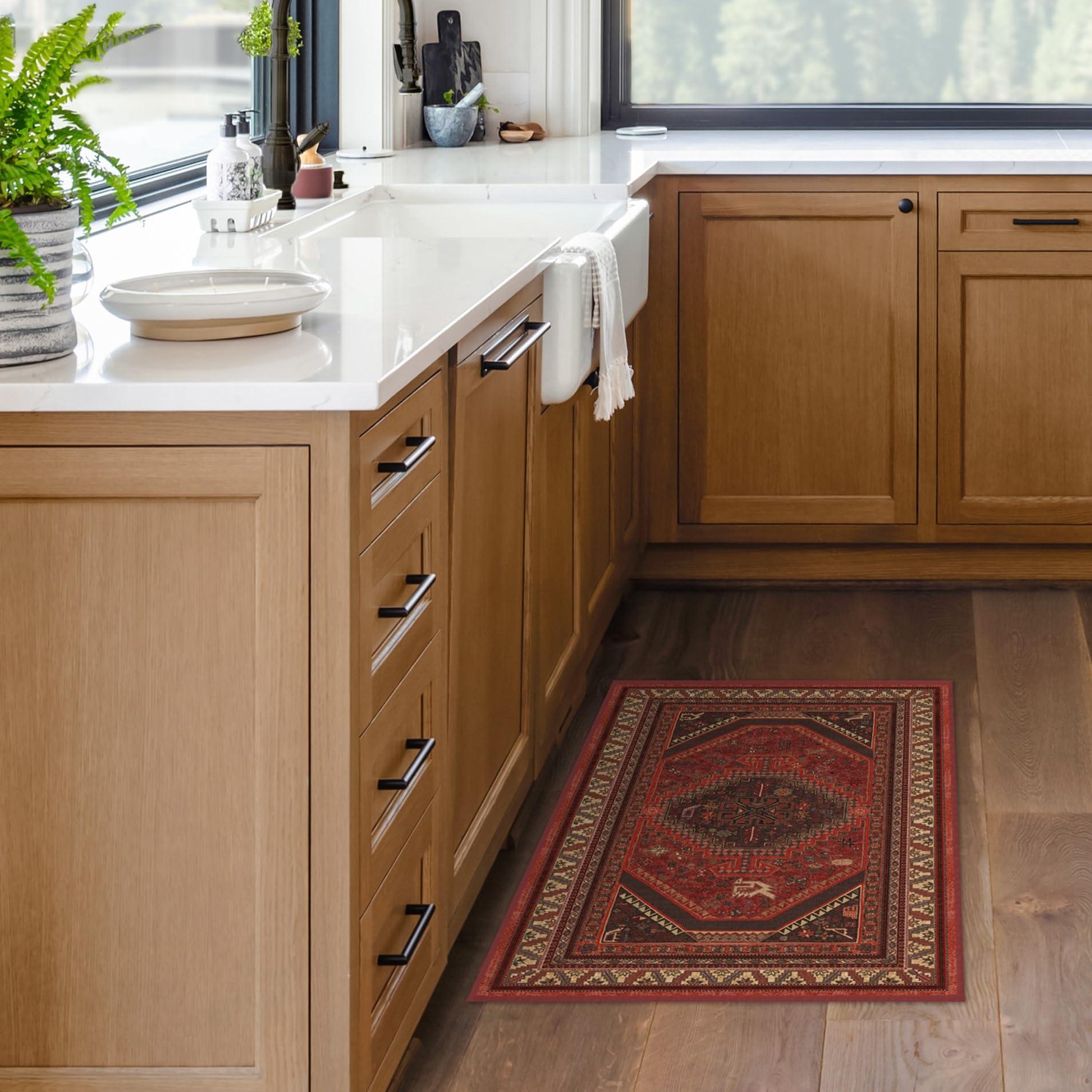 RUGGABLE Ruggable Washable 2x3 Area Rug, Zareen Scarlet Red, Premium Rugs for Living Room, Bedroom, Kitchen, Office, Classroom with Gripper Non Slip Pad