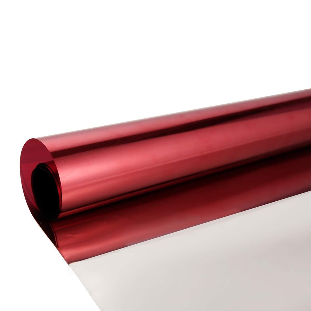 Kinsolar Privacy One Way Mirror Window Film Reflective Window Tint Glass Film Heat Control Anti UV Self-Adhesive Stickers for Office Home Daytime Privacy, Red Silver, 35.4Inch x 100Feet