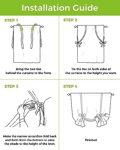 Yukro Yukro Tie Up Curtains Window Shades,Blue Tulip Flower Butterfly Eucalyptus Leaves White Background Rod Pocket Tie Up Window Shade,Adjustable Balloon Curtain Shade for Blinds Kitchen Bathroom,42"x45"