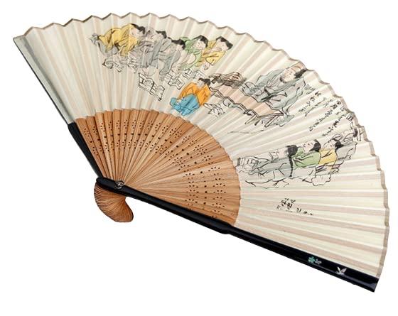 Generic OJukSeon Kim Hong-do\'s Genre Painting \'Village School\' Korean Traditional Fan.Made of Traditional Korean Paper