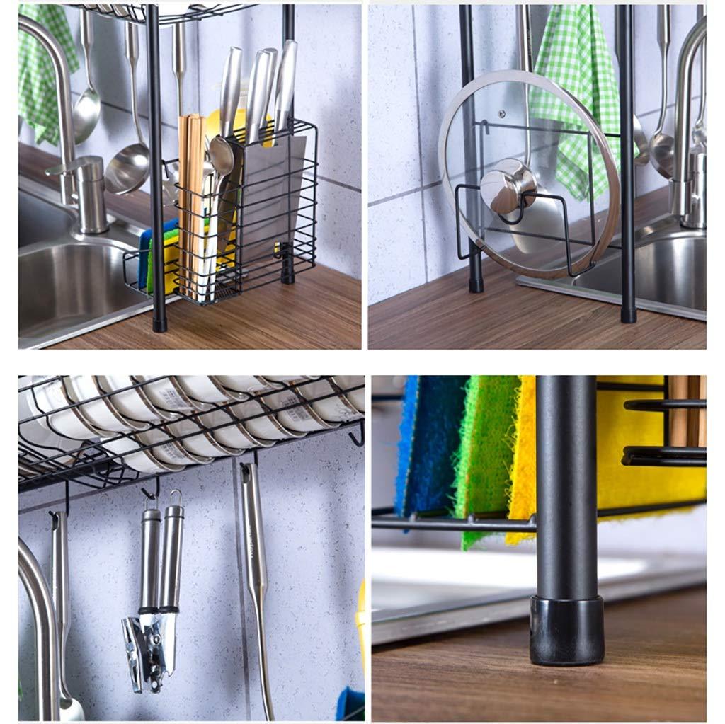 Generic 2 Tier Black 304 Stainless Steel Dish Drainer Rack, Kitchen Over The Sink Drain Rack, Space-Saving (74*28*82cm )