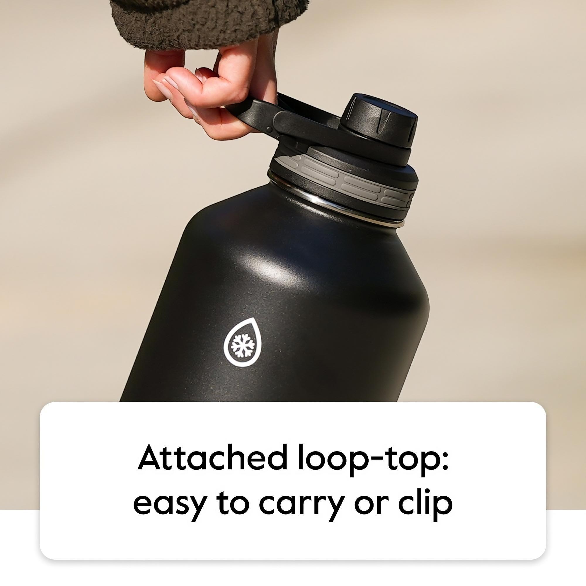 Thermoflask ThermoFlask Bottle with Chug Lid & Straw Lid - Insulated Stainless Steel Water Bottle with Leak-Proof Lids - Dishwasher-Safe Reusable Bottle & Lids - Durable Bottle, 2 Straws & 2 Lids - 64 oz, Black