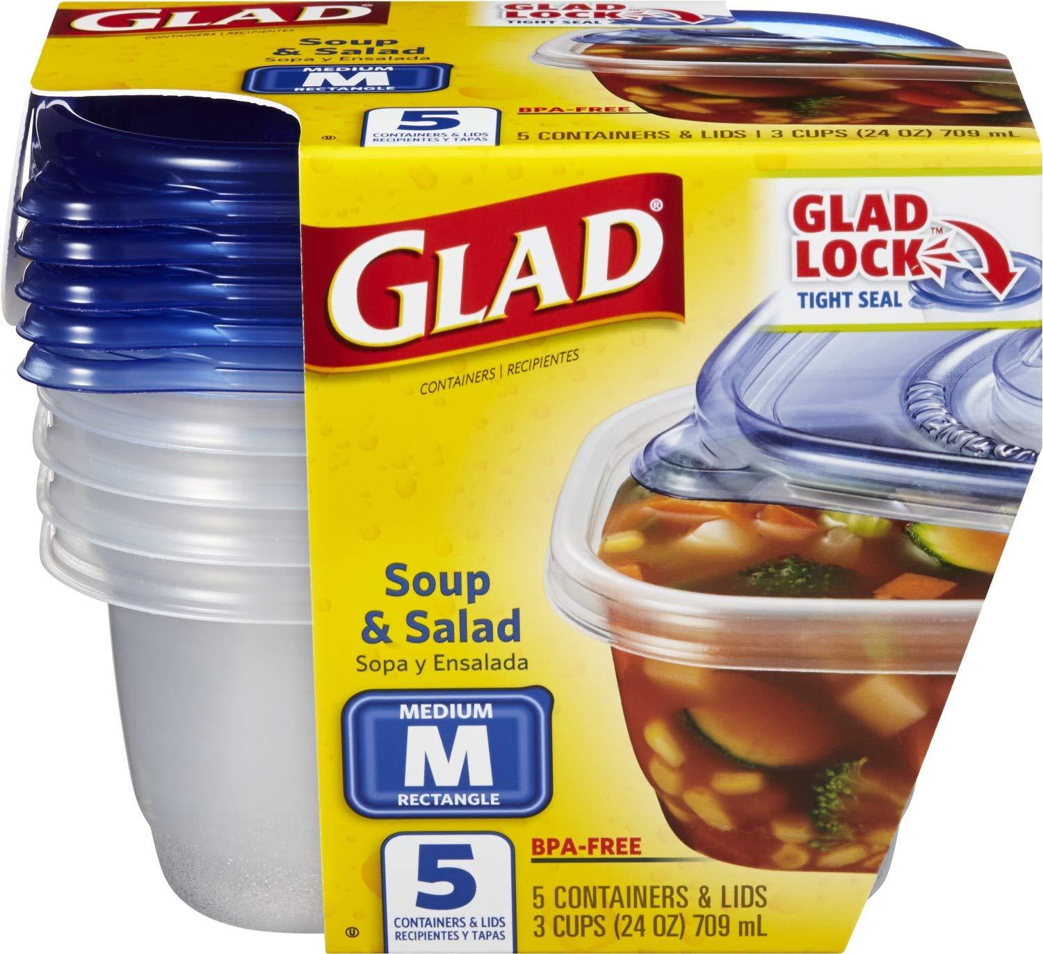 Glad Glad Food Storage Containers, 24 oz, 5 Count