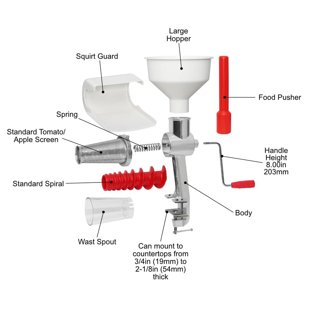 KITCHEN CROP Johnny Apple Sauce Maker, Tomato Sauce Maker, Remove Skins & Seeds From Produce, Model 250 Clamp Based Food Strainer (Basic Strainer)