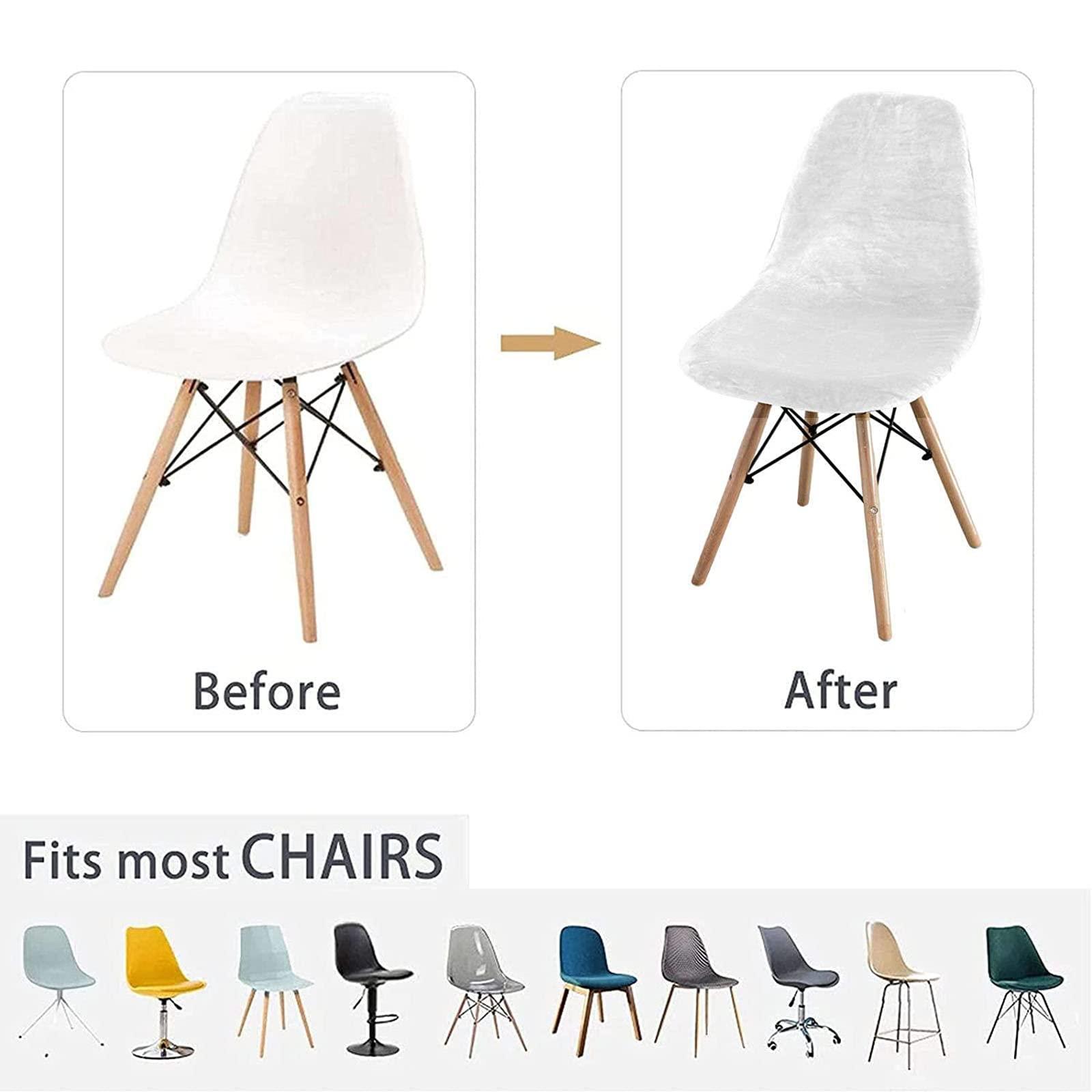 LOVEHOUGE Velvet Shell Chair Cover, Mid Century Modern Style Dining Chair Slipcover, Lounge Armless Chair Protector, for Home Kitchen Living Room Side Chairs,H,4pack