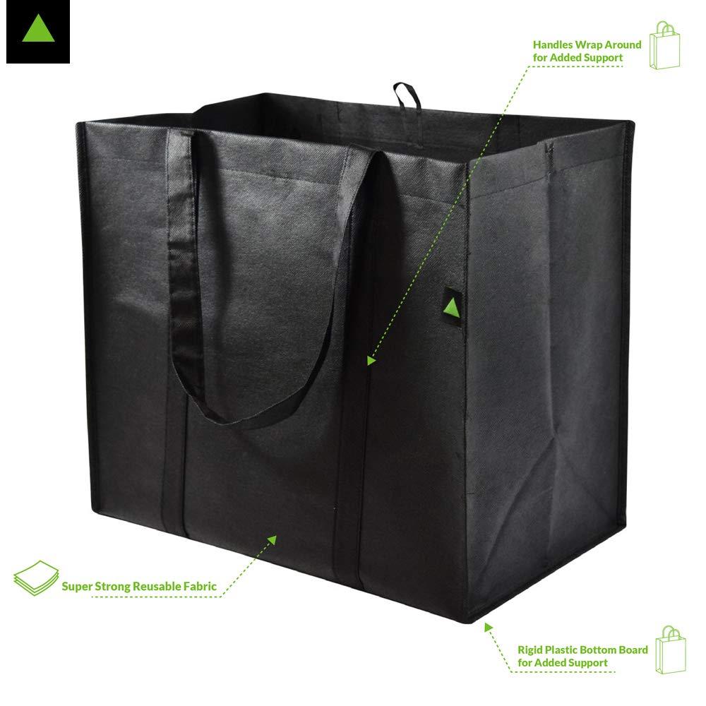 ZENPAC ZENPAC Extra Large Collapsible Canvas Reusable Grocery Bags with Handles, Fabric Totes with Plastic Bottom, Washable, Heavy Duty, Bulk, 15x9.5x13 5 Pack