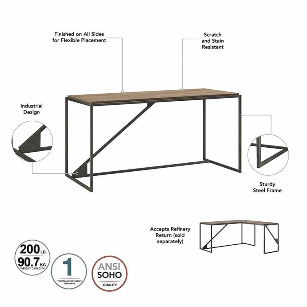 Bush Business Furniture Bush Furniture Refinery L Shaped Industrial Desk with 3 Drawer Mobile File Cabinet, 62W, Rustic Gray