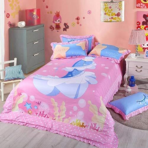 Mbay Mermaid Princess Duvet Cover Queen Size, Girls Pink Bed Set Single Bed Sheet, 4PCS