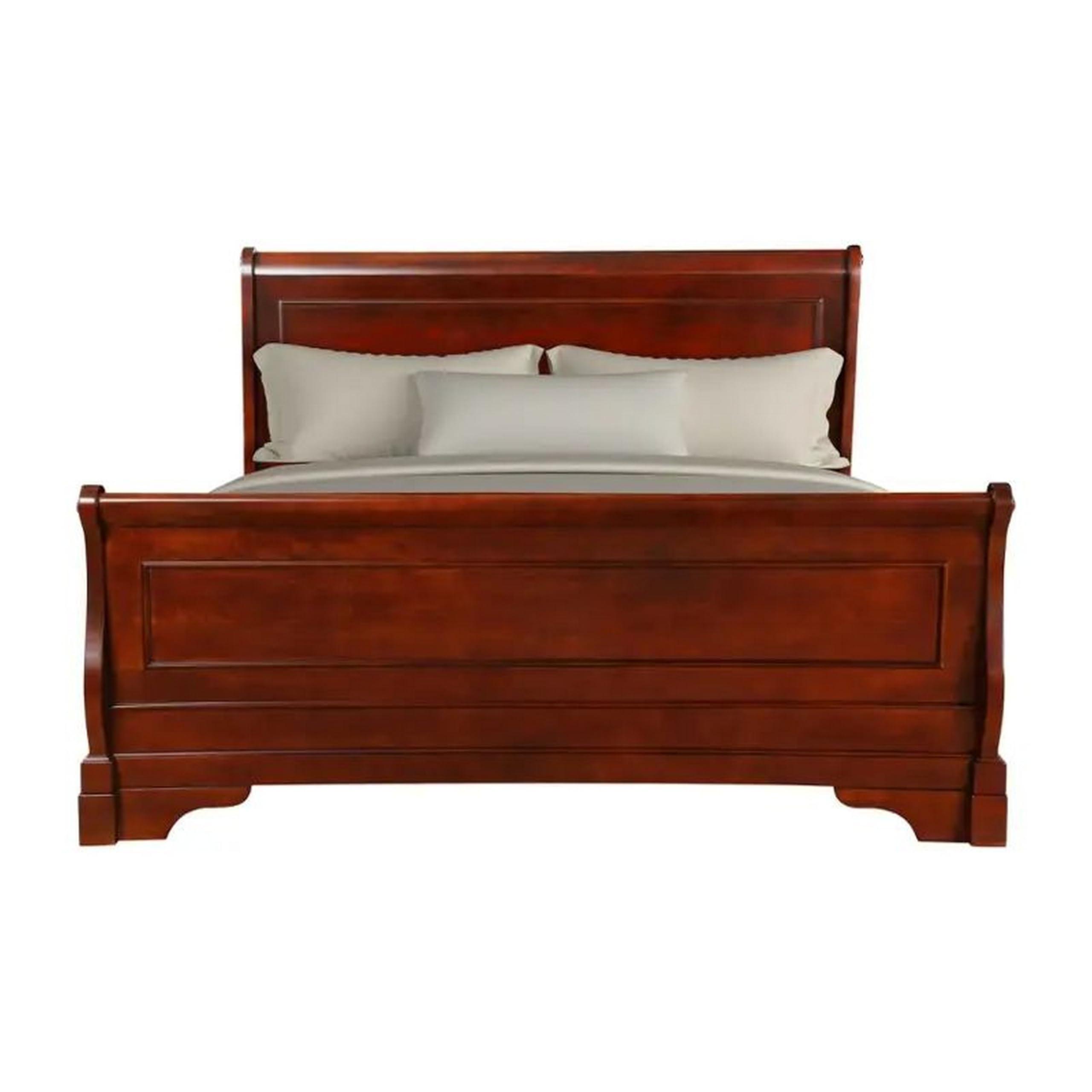 Benzara Benjara Verl Full Size Bed, Classic Sleigh Panel Design, Rich Brown Poplar Wood