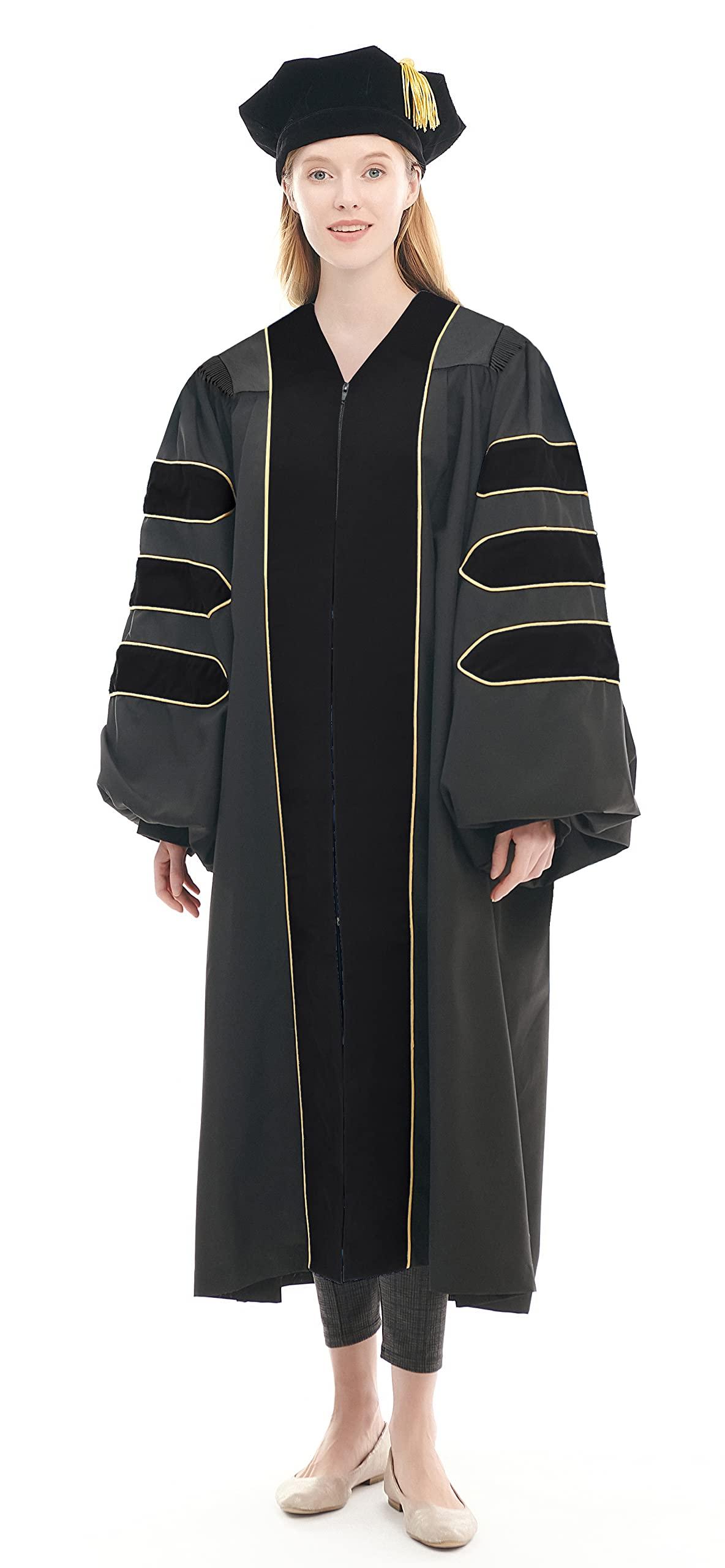 Herrenbek Herrenbek Doctoral Tam with Gold Bullion Tassel Unisex Black Velvet 8 Sided Graduation Tam