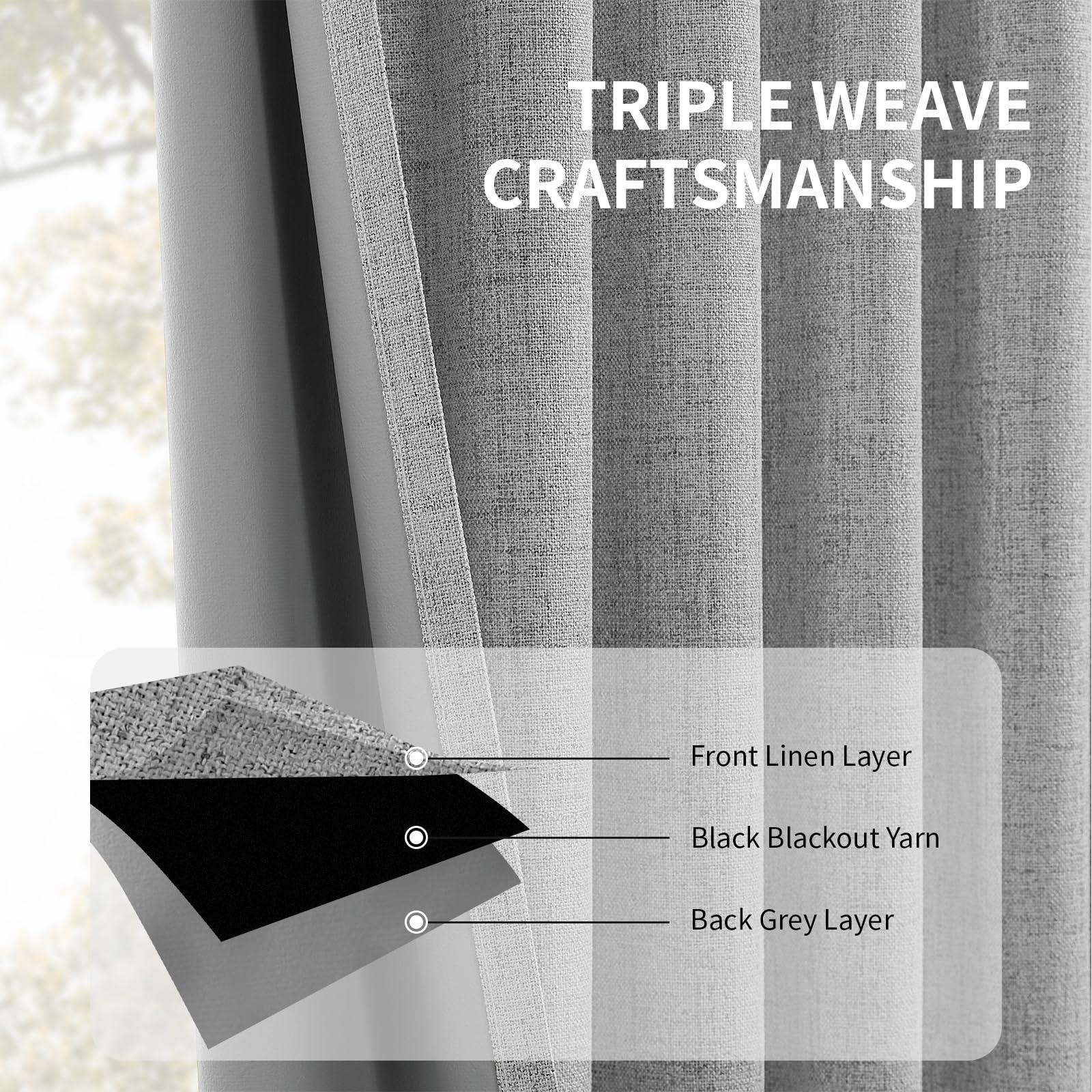 CUCRAF CUCRAF Linen 100% Blackout Curtains 108 Inch Length 2 Panels Set, Back Tab and Rod Pocket Curtain for Living Room Bedroom, Room Darkening Window Drapes Thermal Insulated, (52x108 inch, Light Grey)