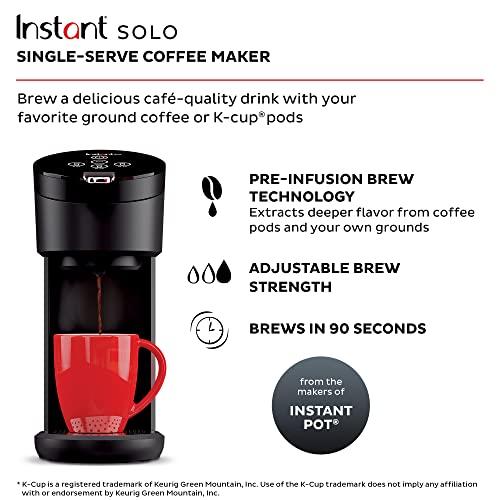 Instant Instant Solo Single Serve Coffee Maker, From the Makers of Pot, K-Cup Pod Compatible Brewer, Includes Reusable & Bold Setting, Brew 8 to 12oz., 40oz. Water Reservoir, Black