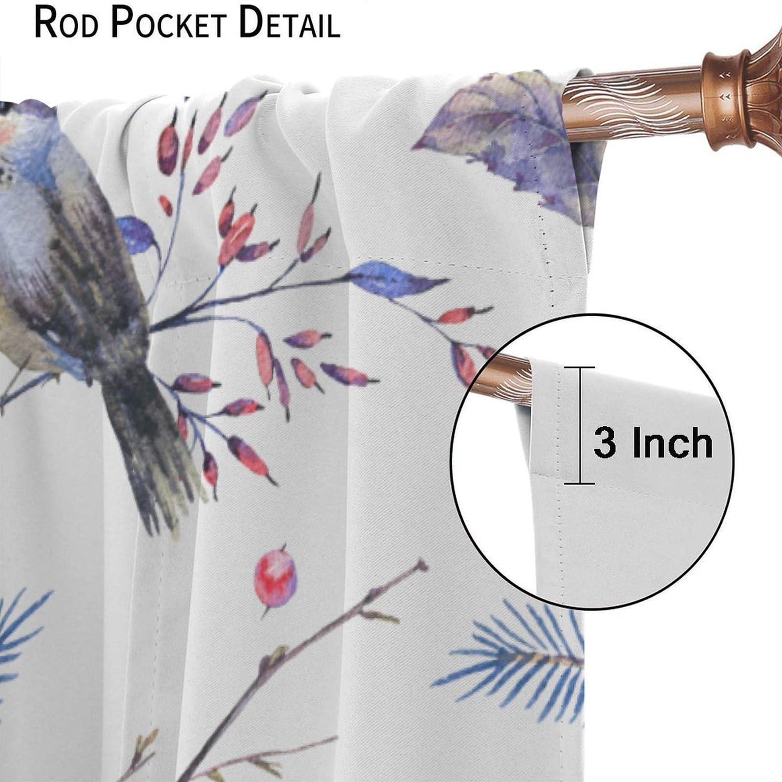 QLYYDS Cute Bird Blackout Curtains Branches Leaves Art Printed Window Drapes for Bedroom Living Room Kitchen Decor W21xL63in 2 Panels