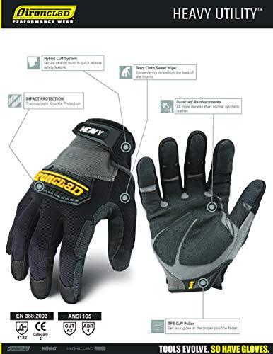Ironclad Ironclad Heavy Utility Work Gloves HUG, High Abrasion Resistance, Performance Fit, Durable, Machine Washable, (1 Pair), MEDIUM, Black & Grey