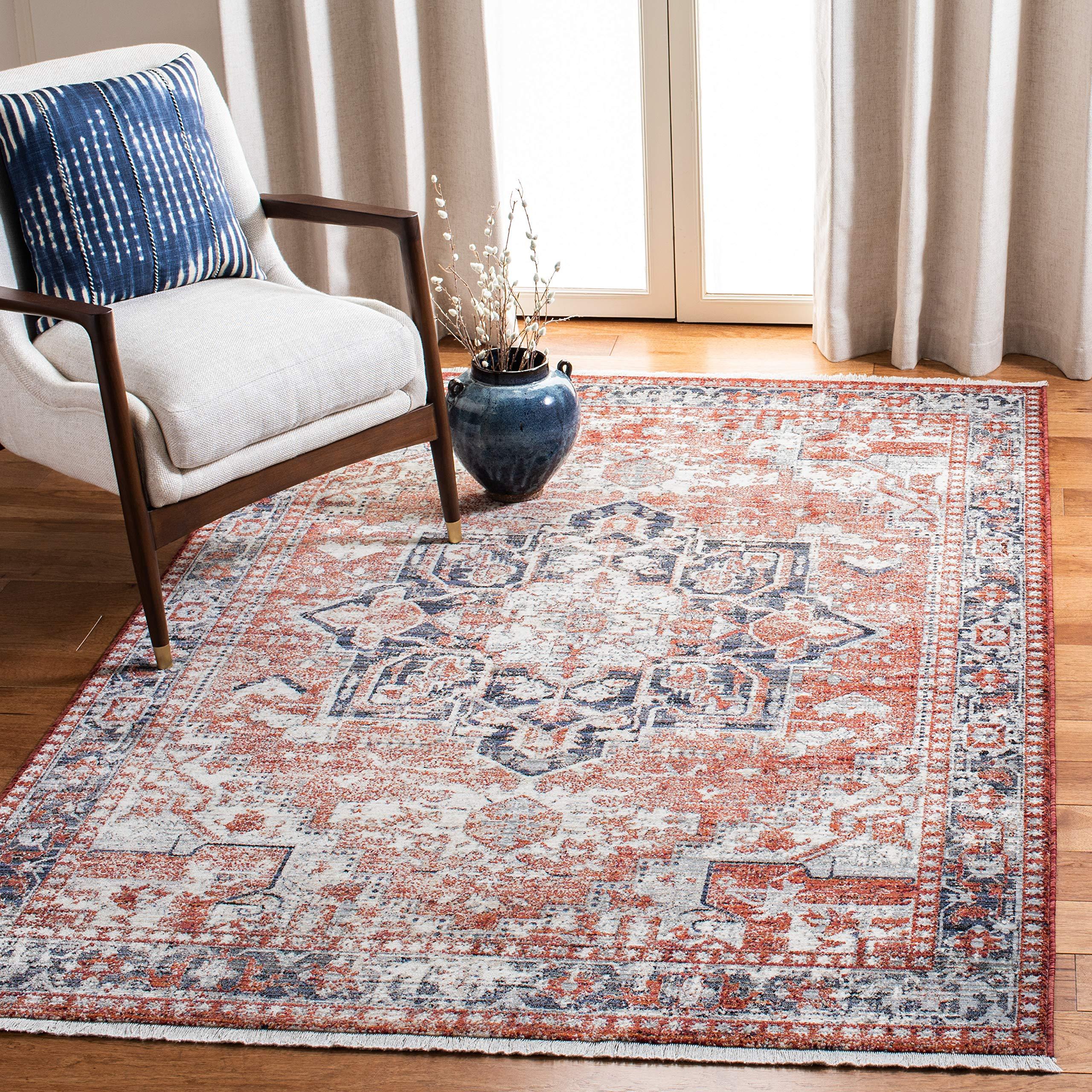 Safavieh SAFAVIEH Herat Collection Area Rug - 5'3" x 7'7", Rust & Creme, Oriental Medallion Distressed Design, Non-Shedding & Easy Care, Ideal for High Traffic Areas in Living Room, Bedroom (HRT392A)