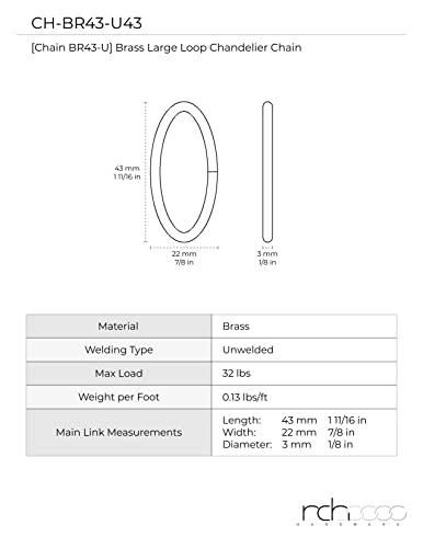 RCH Hardware RCH Hardware CH-43-AD Decorative Acid Dipped Solid Brass Chain for Hanging, Lighting - Large Oval Wire Unwelded Links ( 1 Foot)