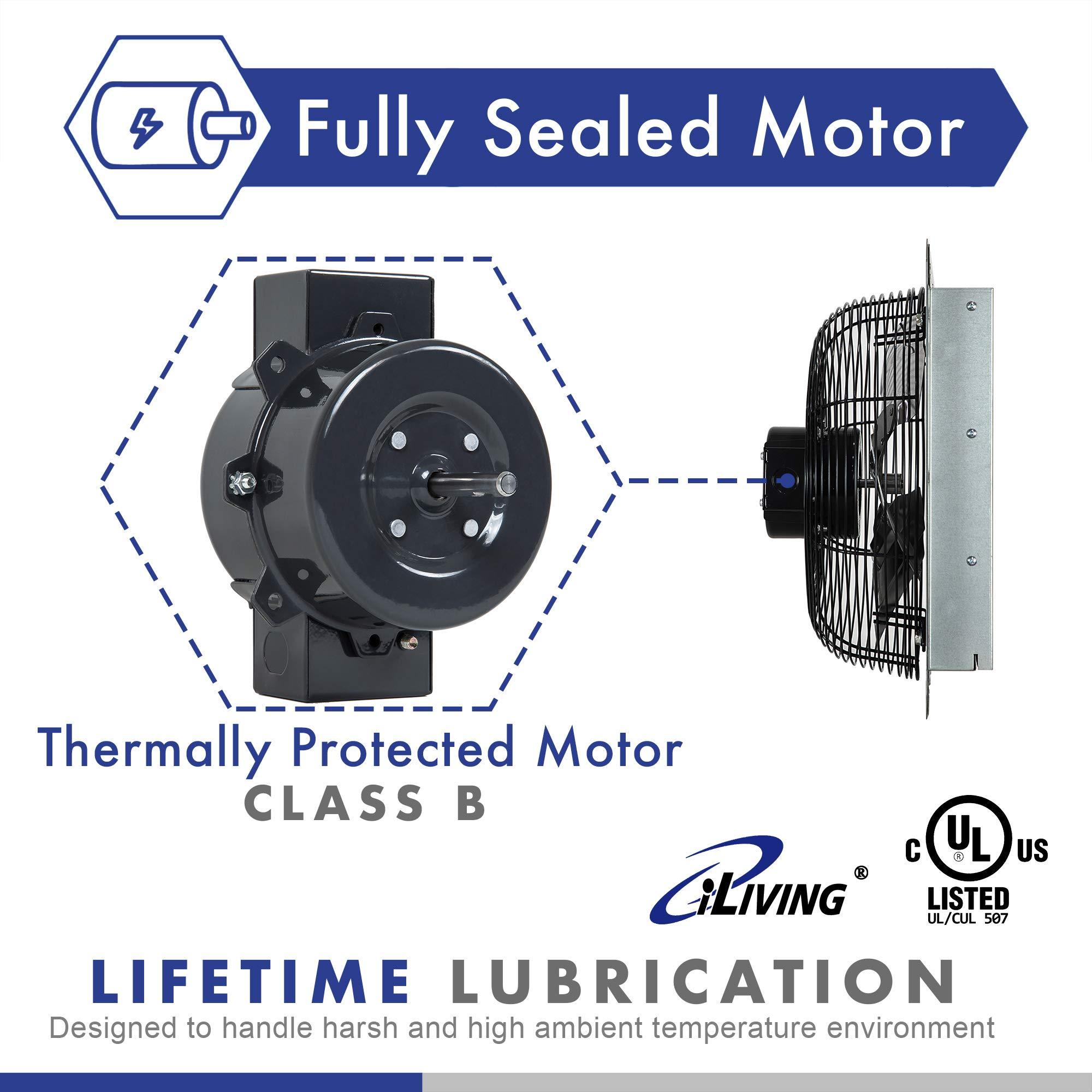 iLIVING iLiving 12-Inch Wall Mounted Exhaust Fan with Variable Speed, 960 CFM, 1400 SQF Coverage Area, Silver