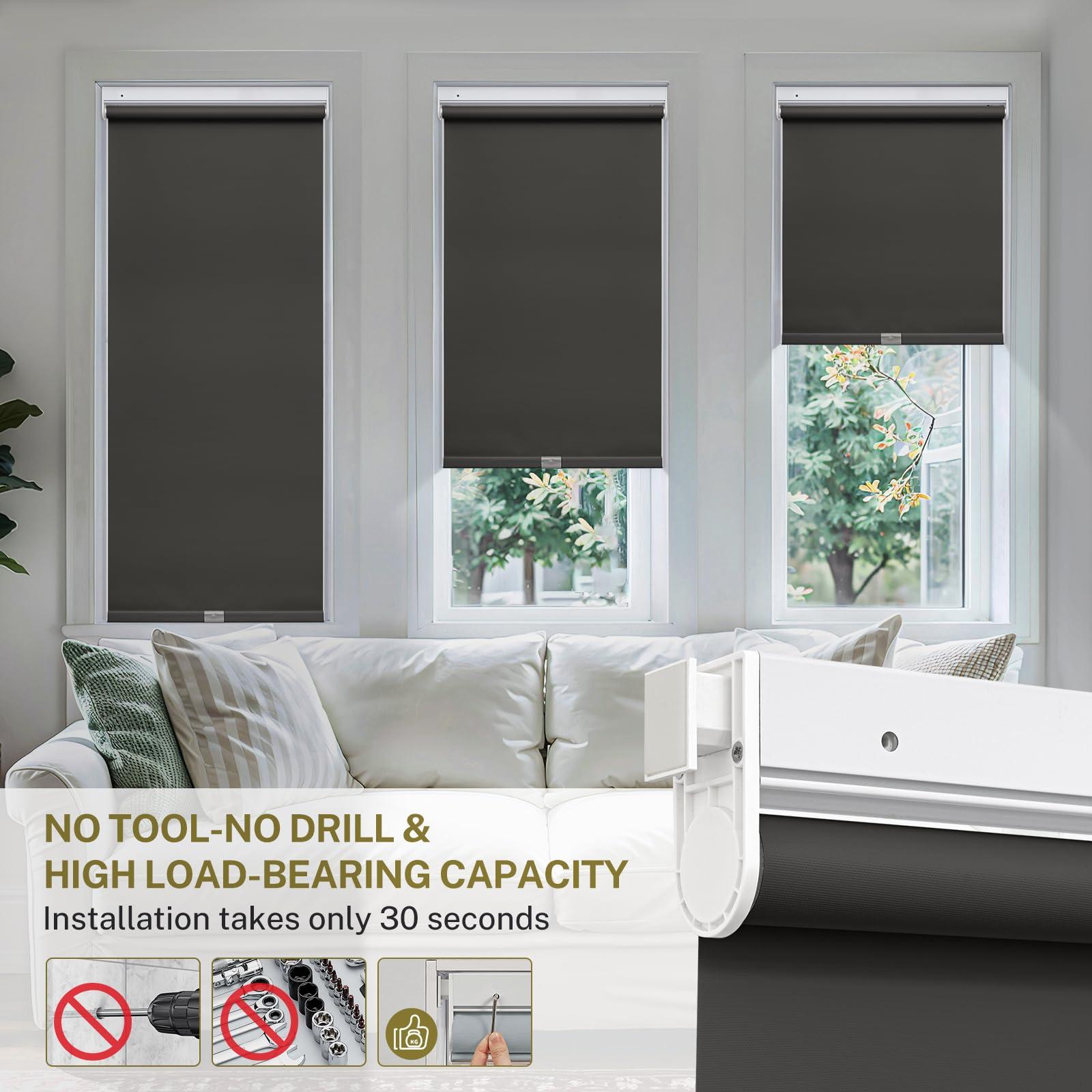 moonice Moonice No Drill Cordless Roller Blinds Waterproof Blackout Blinds for Windows, No Screw Roller Shades Thermal Insulated UV Protection Privacy Window Shades for Home,Office,Bedroom,Door,Dark Brown