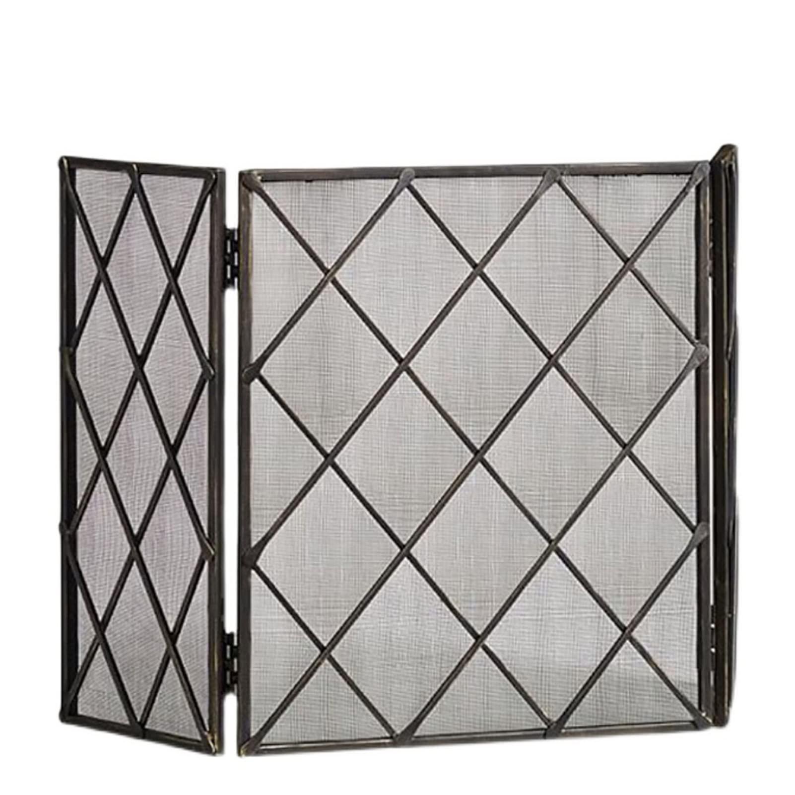 XLAQ Large Fireplace Screen Black, 3 Panel Heavy Duty Free-Standing Fireplace Screen 28in Tall - Folding Fire Place Fence Solid Wrought Iron Frame with Mesh Spark Guard Cover