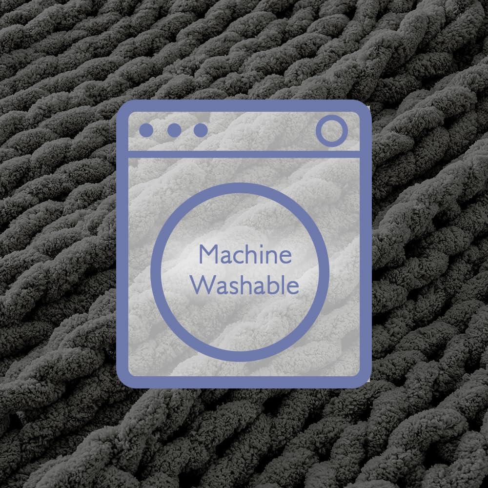 Bigacogo Bigacogo Chunky Knit Throw Blanket for Couch, 40x40 inches, 100% Hand Knitted with Thick Jumbo Chenille Yarn, Cozy Soft Large Rope Knot Cable Crochet Blankets for Sofa Bed Living Room, Dark Grey