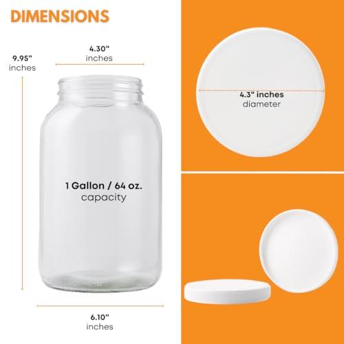 FastRack FastRack 1 Gallon Mason Jar with White Airtight Lid | Regular Glass Canisters with Airtight Lids | Large Mouth Glass Jar for Food Storage, Canning, Fermentation, Pickling
